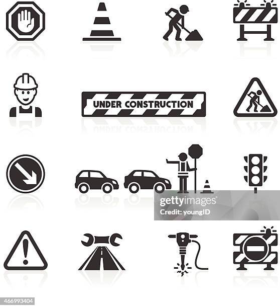 roadworks icons - construction barrier stock illustrations