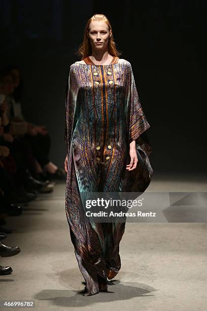 Model walks the runway at the Bashaques show during Mercedes Benz Fashion Week Istanbul FW15 on March 20, 2015 in Istanbul, Turkey.