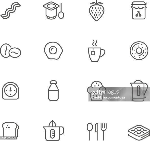 stockillustraties, clipart, cartoons en iconen met black and white set of icons of breakfast items - tea and cupcakes
