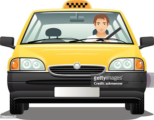 illustrazioni stock, clip art, cartoni animati e icone di tendenza di tassista - taxi giallo