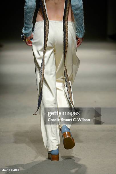 Model, detail, walks the runway at the Bashaques show during Mercedes Benz Fashion Week Istanbul FW15 on March 20, 2015 in Istanbul, Turkey.