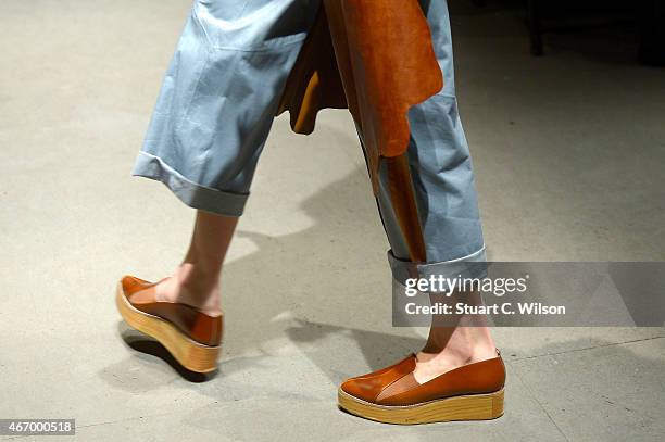 Model, shoe detail, walks the runway of the Bashaques show during Mercedes Benz Fashion Week Istanbul FW15 on March 20, 2015 in Istanbul, Turkey.