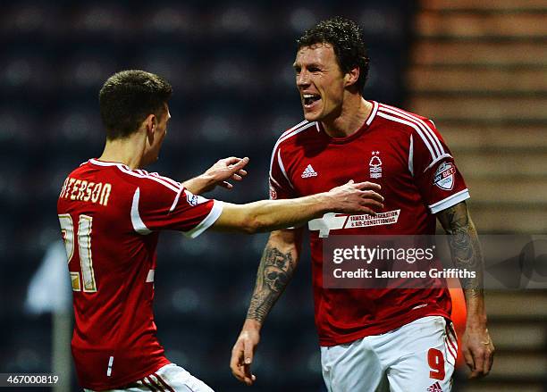 Darius Henderson of Nottingham Forest celebrates with team mate Jamie Paterson after scoring his sides second goal during the FA Cup Fourth Round...