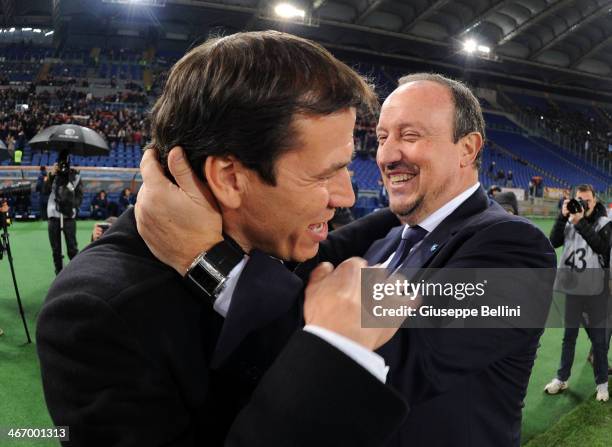 Rafael Benitez, head coach of Napoli and Rudi Garcia, head coach of Roma before the TIM Cup match between AS Roma and SSC Napoli at Olimpico Stadium...
