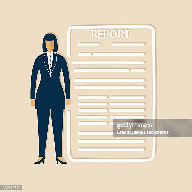 businesswoman standing beside her report - suit jacket stock illustrations