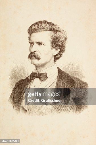 Engraving of writer Mark Twain from 1882