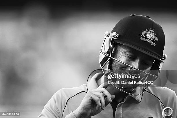 Michael Clarke of Australia walks from the field after being dismissed during the 2015 ICC Cricket World Cup match between Australian and Pakistan at...