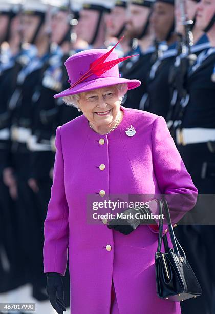 Queen Elizabeth II visits HMS Ocean on March 20, 2015 in Plymouth, England.