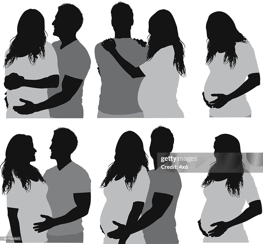 Silhouette of a man with his pregnant wife