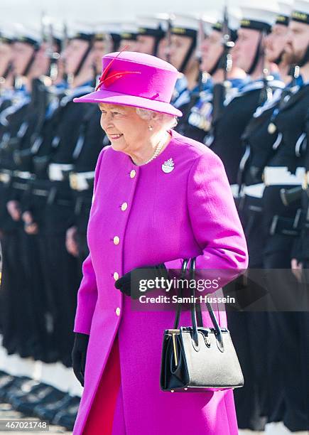 Queen Elizabeth II visits HMS Ocean on March 20, 2015 in Plymouth, England.