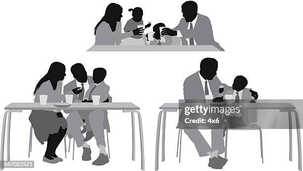 stockillustraties, clipart, cartoons en iconen met multiple images of a family having food together - family breakfast