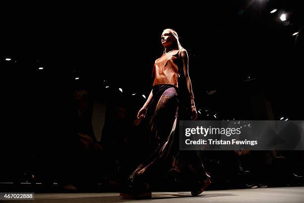 Model walks the runway at the Bashaques show during Mercedes Benz Fashion Week Istanbul FW15 on March 20, 2015 in Istanbul, Turkey.