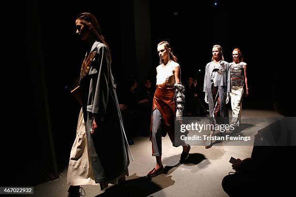 Model walks the runway at the Bashaques show during Mercedes Benz Fashion Week Istanbul FW15 on March 20, 2015 in Istanbul, Turkey.