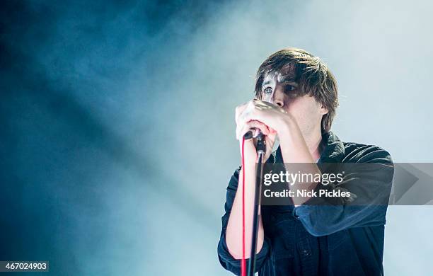 Thomas Mars of Phoenix performs at Brixton Academy on February 5, 2014 in London, England.