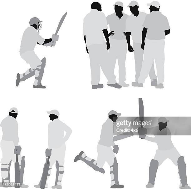 silhouette of cricket players - batting stock illustrations