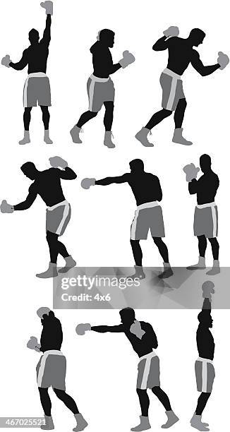 multiple images of a boxer in action - fighter portraits 2013 stock illustrations