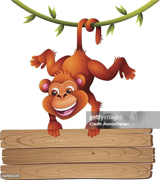 monkey with sign - monkey tail stock illustrations