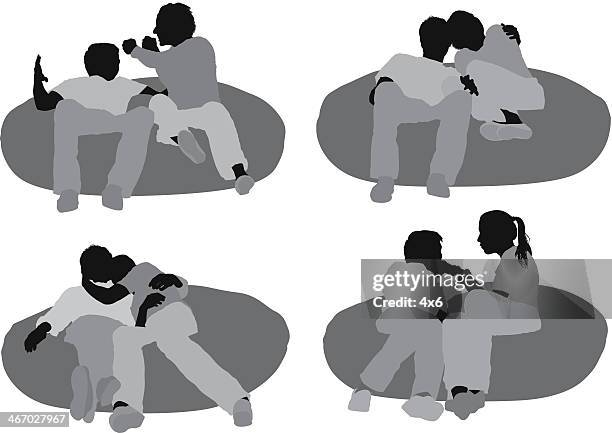 romantic couple on bean bag - bean bag stock illustrations