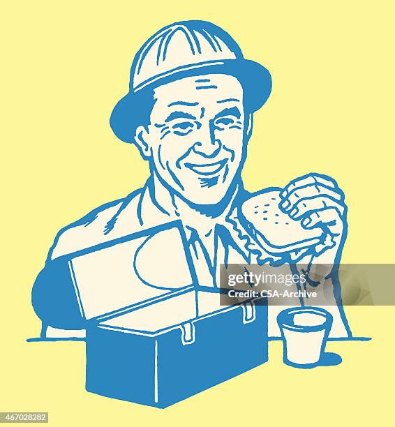 mann essen mittagessen - jause stock-grafiken, -clipart, -cartoons und -symbole