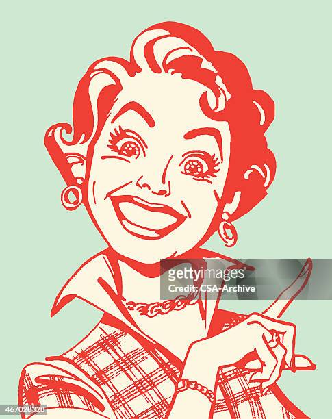 ilustrações de stock, clip art, desenhos animados e ícones de mulher a apontar ávido - mulher sorrindo