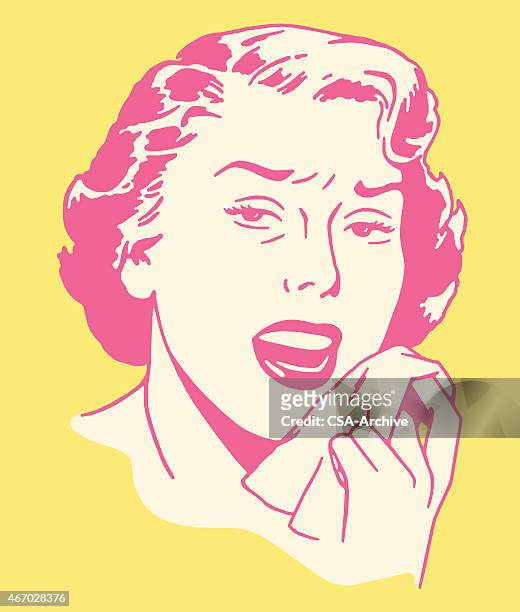 stockillustraties, clipart, cartoons en iconen met woman sneezing - sneezing