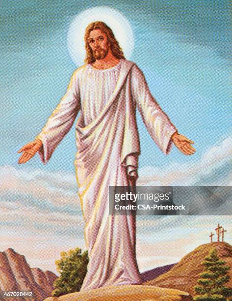resurrected jesus - jesus christ stock illustrations