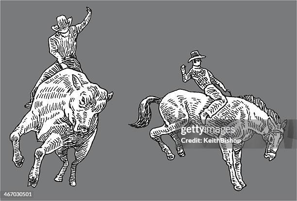 bull rider - rodeo cowboy - bull riding stock illustrations