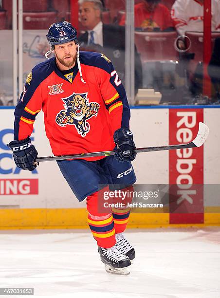 Krys Barch of the Florida Panthers skates on the ice prior to the start of the game against the Colorado Avalanche at the BB&T Center on January...