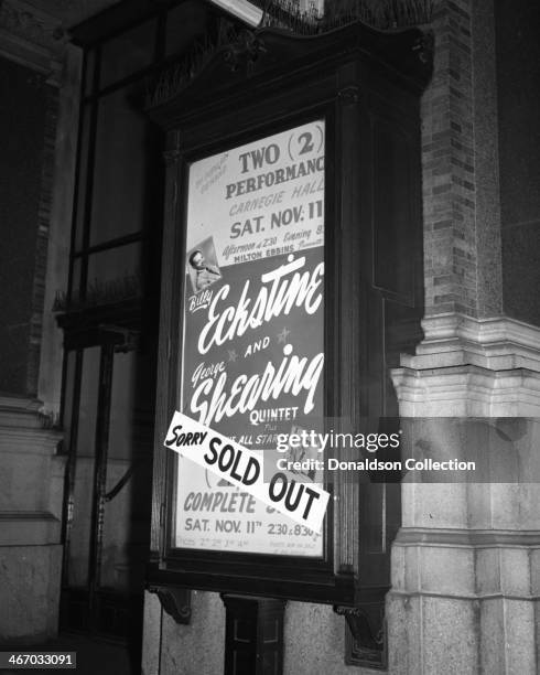 The marquee reads "2 Perfromsnaces, Carnegie Hall, Sat. Nov. 11, afternoon at 2:30pm and evening at 8:30pm, Milton Ebbins Presents, Billy Eckstine...