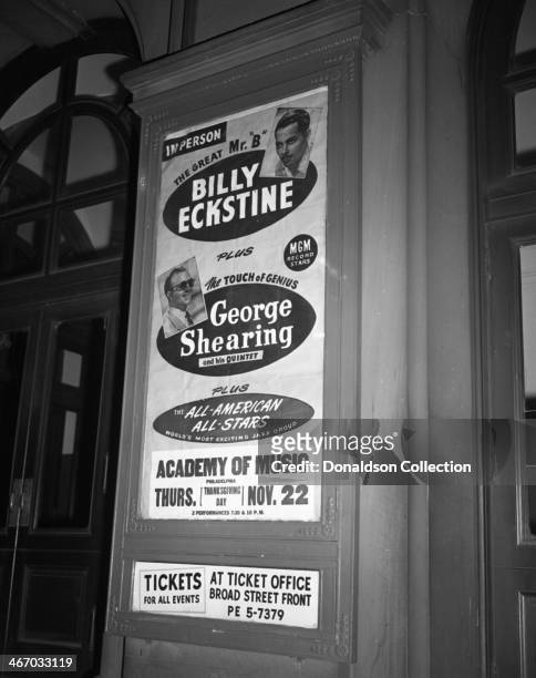Poster on the marquee reads "MGM Record Stars, 'The Great Mr. B, Billy Eckstine plus, The Touch of Genius George Shearing and his quintet, plus the...