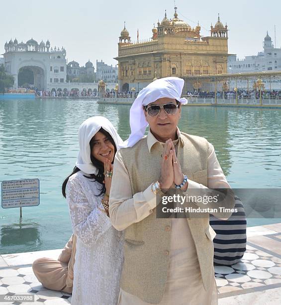 Bollywood actor Jeetendra and daughter and TV and film producer Ekta Kapoor pay obeisance at Golden Temple on March 20, 2015 in Amritsar, India.