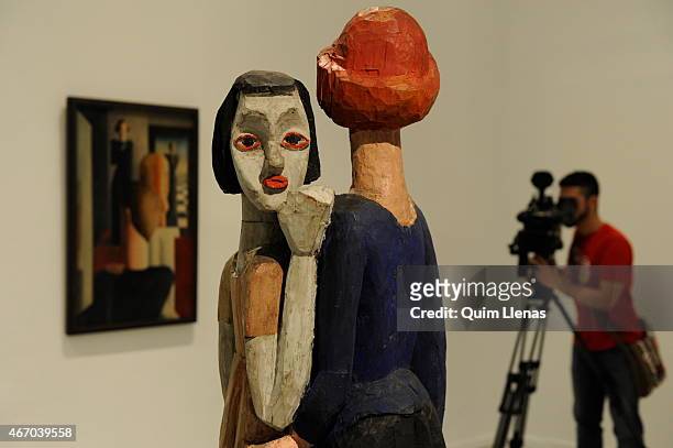 Cameraman films the sculpture 'Zwei Madchen' by Albert Muller during the opening for the press of the exhibition 'Fuego blanco' , on loan from the...
