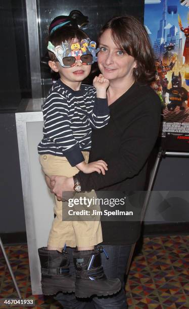 Actress Rachel Dratch and son Eli Benjamin Wahl attend the Warner Bros. Pictures and Village Roadshow Pictures screening of "The LEGO Movie" at AMC...