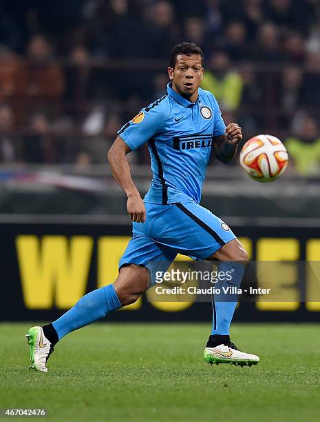 Fredy Guarin of FC Internazionale in action during the UEFA Europa League Round of 16 match between FC Internazionale Milano and VfL Wolfsburg at...