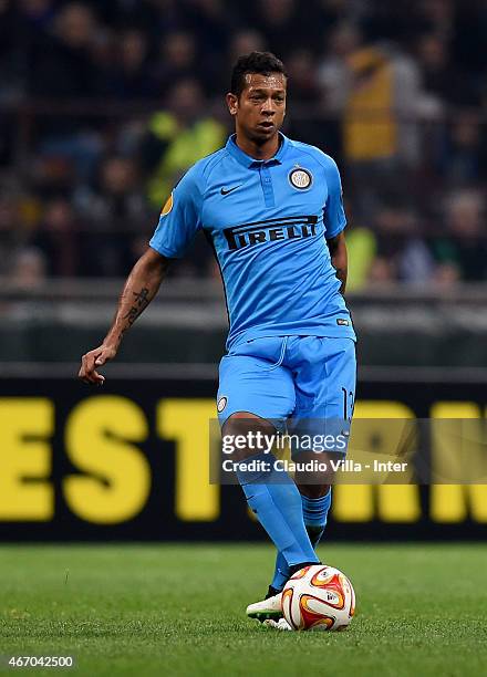 Fredy Guarin of FC Internazionale in action during the UEFA Europa League Round of 16 match between FC Internazionale Milano and VfL Wolfsburg at...