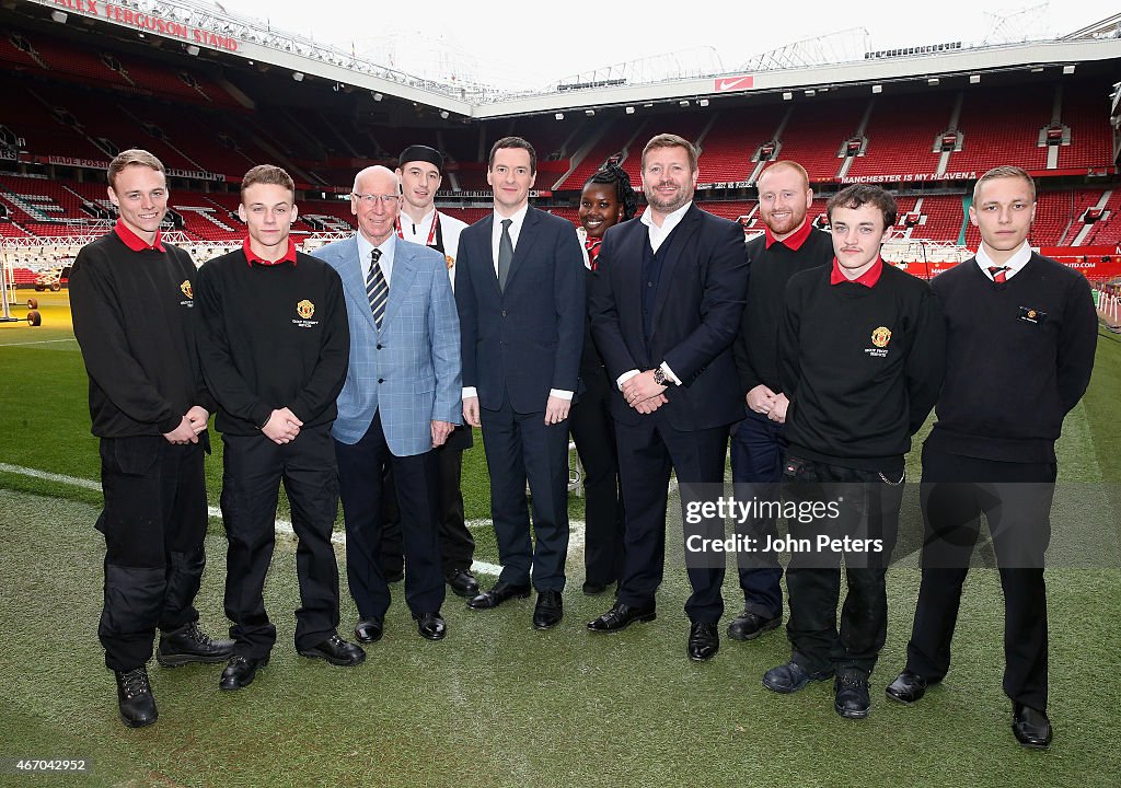 George Osborne Meets Sir Bobby Charlton and Manchester United Apprentices