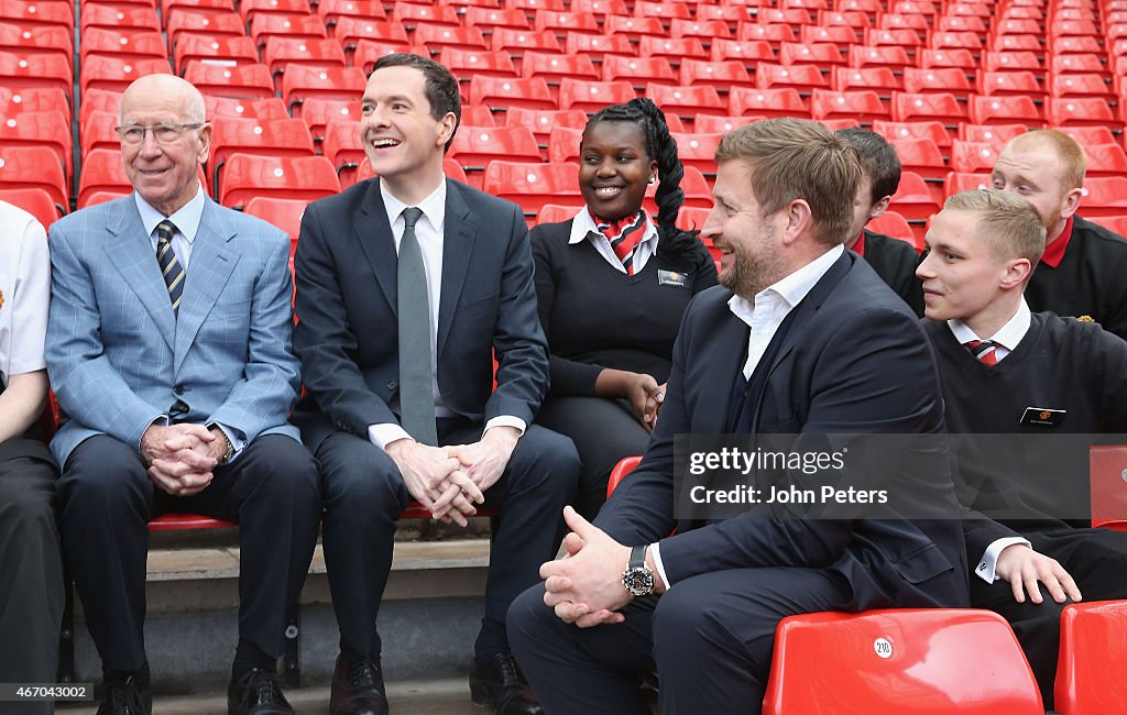 George Osborne Meets Sir Bobby Charlton and Manchester United Apprentices
