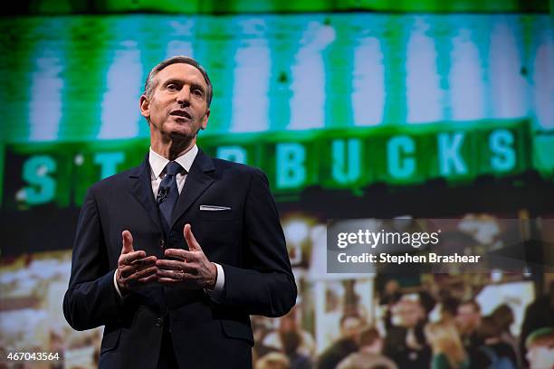 Starbucks Chairman and CEO Howard Schultz speaks during Starbucks annual shareholders meeting March 18, 2015 in Seattle, Washington. Schultz...