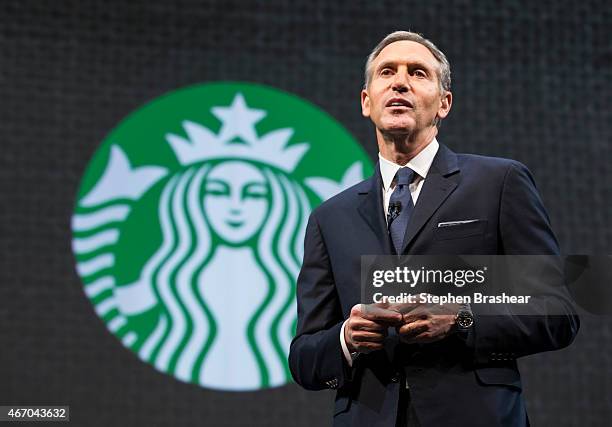 Starbucks Chairman and CEO Howard Schultz speaks during Starbucks annual shareholders meeting March 18, 2015 in Seattle, Washington. Schultz...