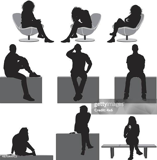 illustrazioni stock, clip art, cartoni animati e icone di tendenza di persone sedersi - stare seduto