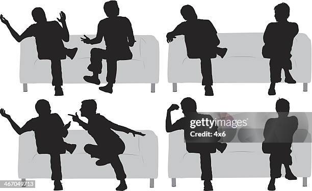 stockillustraties, clipart, cartoons en iconen met multiple images of a couple sitting on couch - ignoring