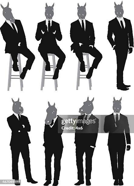 multiple images of a businessman with horse's head - horse head white background stock illustrations