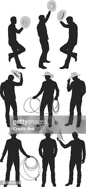 multiple images of a cowboy - cowboy black and white american male portrait stock illustrations