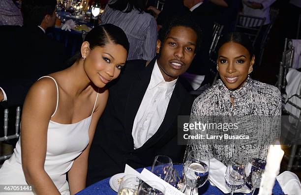 Chanel Iman, ASAP Rocky and Kelly Rowland attend the 2014 amfAR New York Gala at Cipriani Wall Street on February 5, 2014 in New York City.