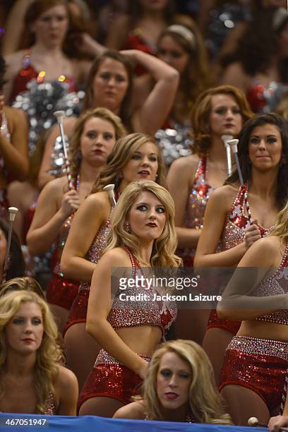 Crimsonettes of the Alabama Crimson Tide react to game action during their loss to the Oklahoma Sooners in the BCS Sugar Bowl on January 2, 2014 at...