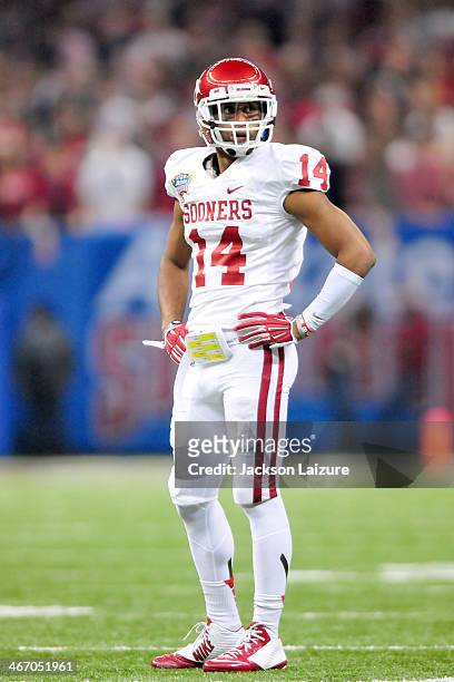 Cornerback Aaron Colvin of the Oklahoma Sooners looks to the sidelines during their win against the Alabama Crimson Tide in the BCS Sugar Bowl on...