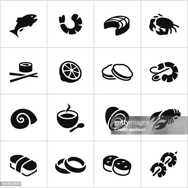stockillustraties, clipart, cartoons en iconen met black seafood icons - squid