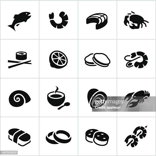 black seafood icons - seafood stock illustrations