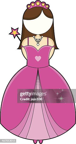 niedliche prinzessin photoframe - braunes haar stock-grafiken, -clipart, -cartoons und -symbole