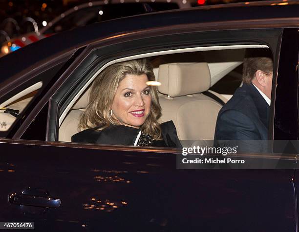 Queen Maxima of The Netherlands arrive to attend the final concert by conductor Mariss Jansons with the Royal Concertgebouw Orchestra on March 20,...
